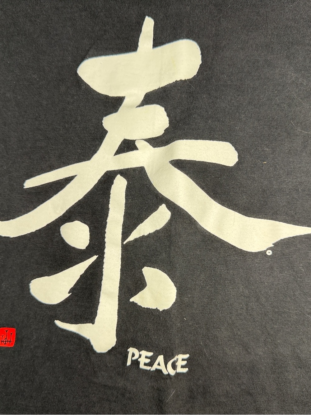 Vintage Hanes Beefy-T Peace Kanji T Shirt XL Faded Black Japanese Graphic Y2K